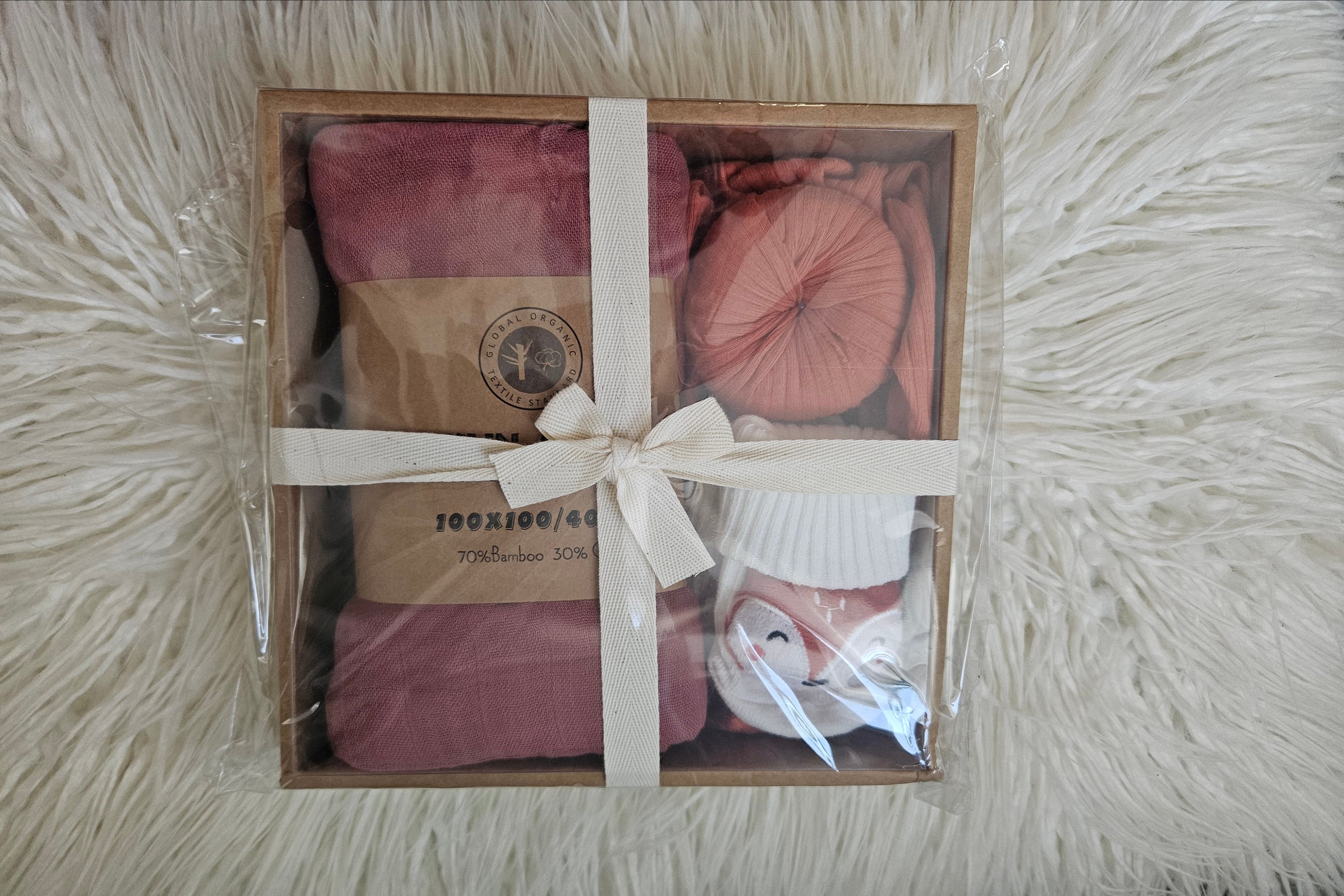 Newborn Gift Box — Organic Bamboo Swaddle & Animal Socks Set