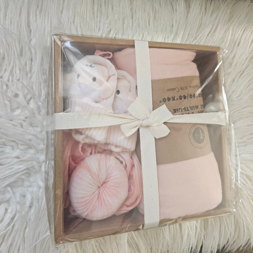 Newborn Gift Box — Organic Bamboo Swaddle & Animal Socks Set