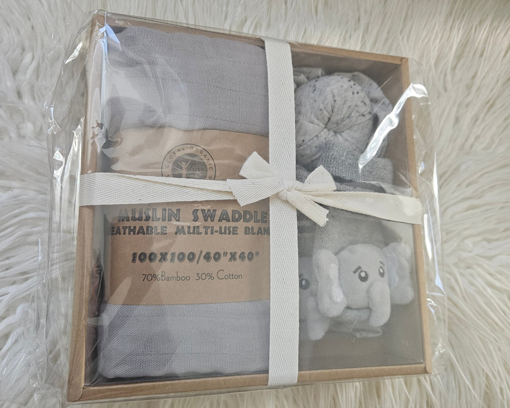 Newborn Gift Box — Organic Bamboo Swaddle & Animal Socks Set