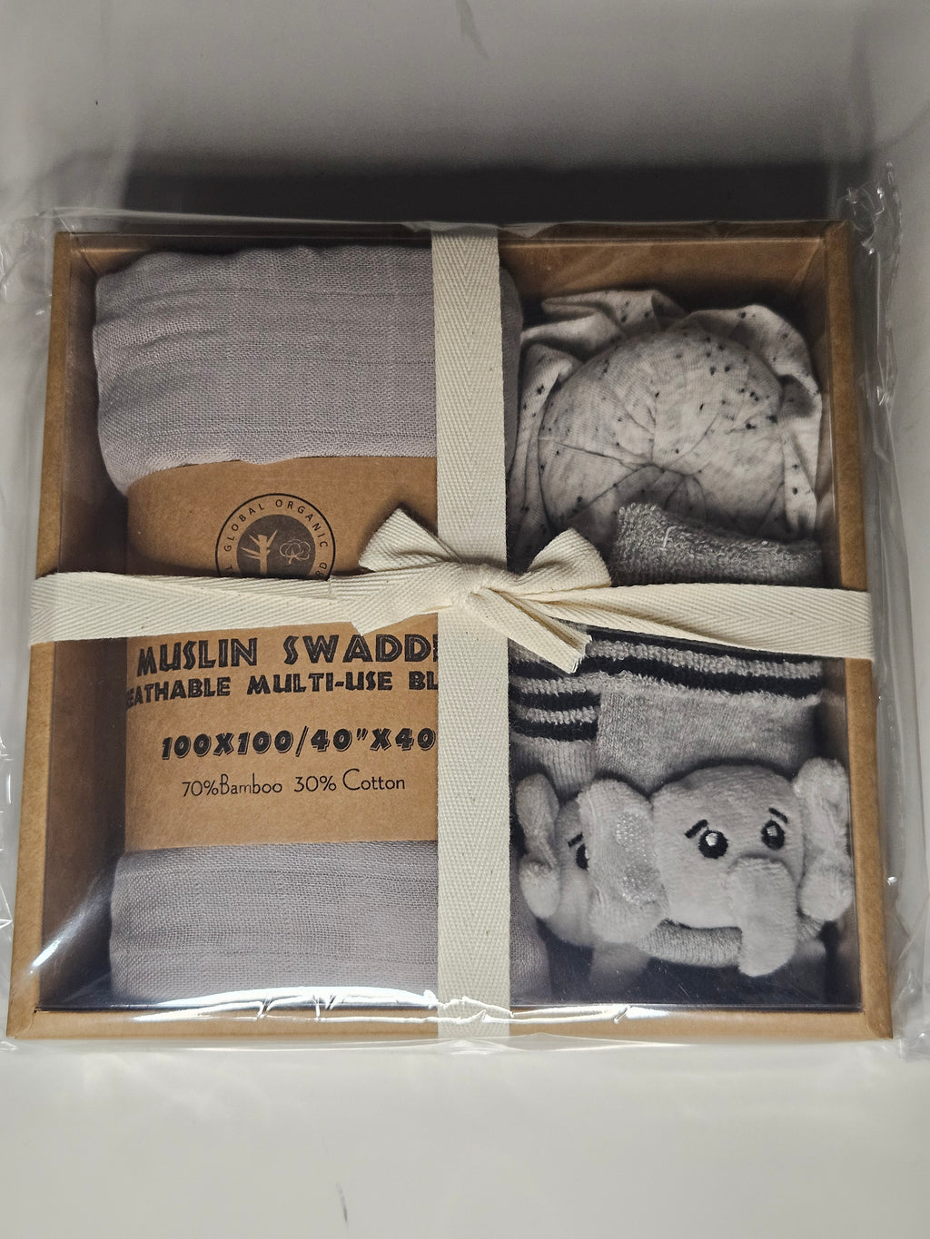 Newborn Gift Box — Organic Bamboo Swaddle & Animal Socks Set