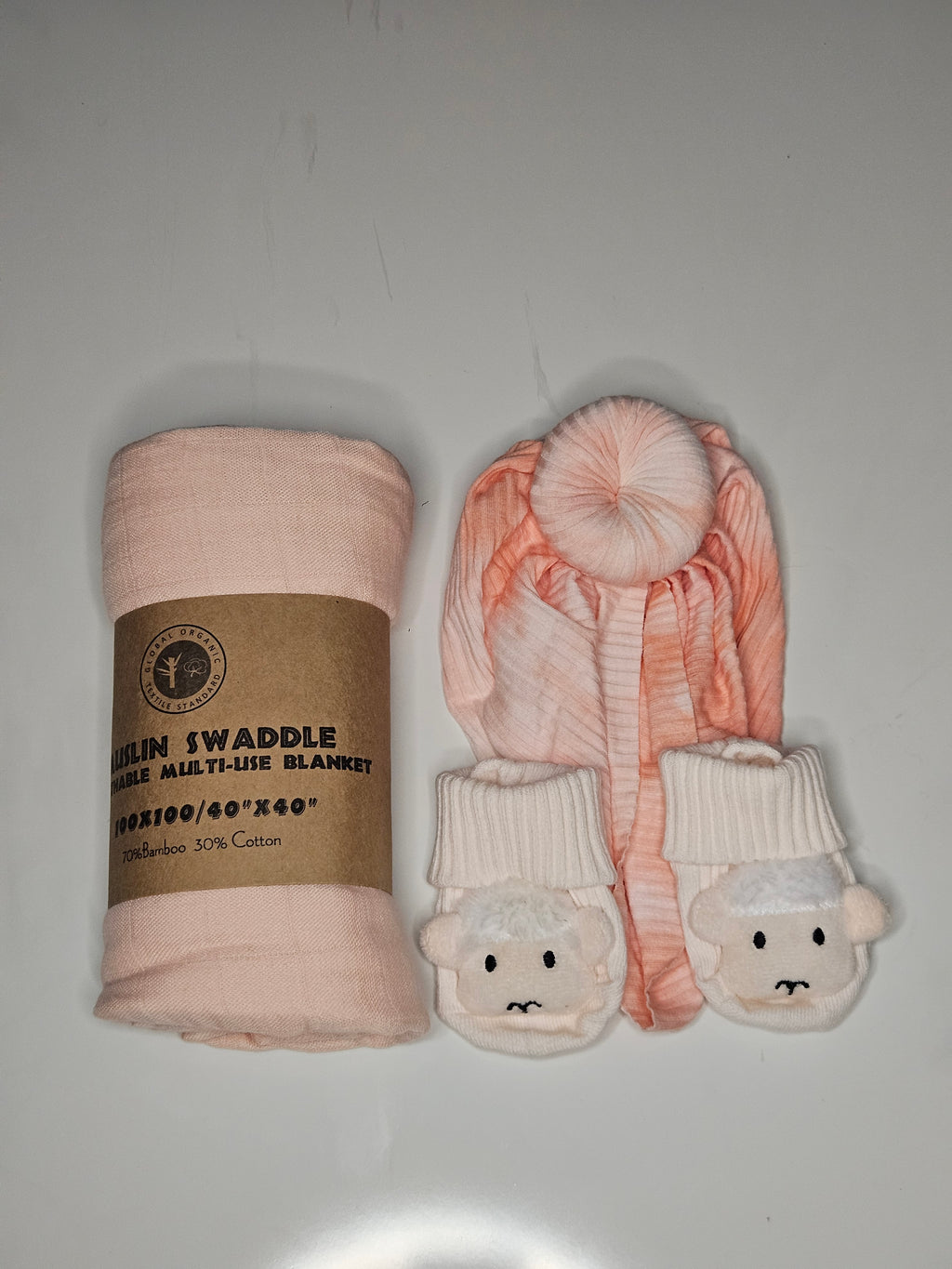 Newborn Gift Box — Organic Bamboo Swaddle & Animal Socks Set