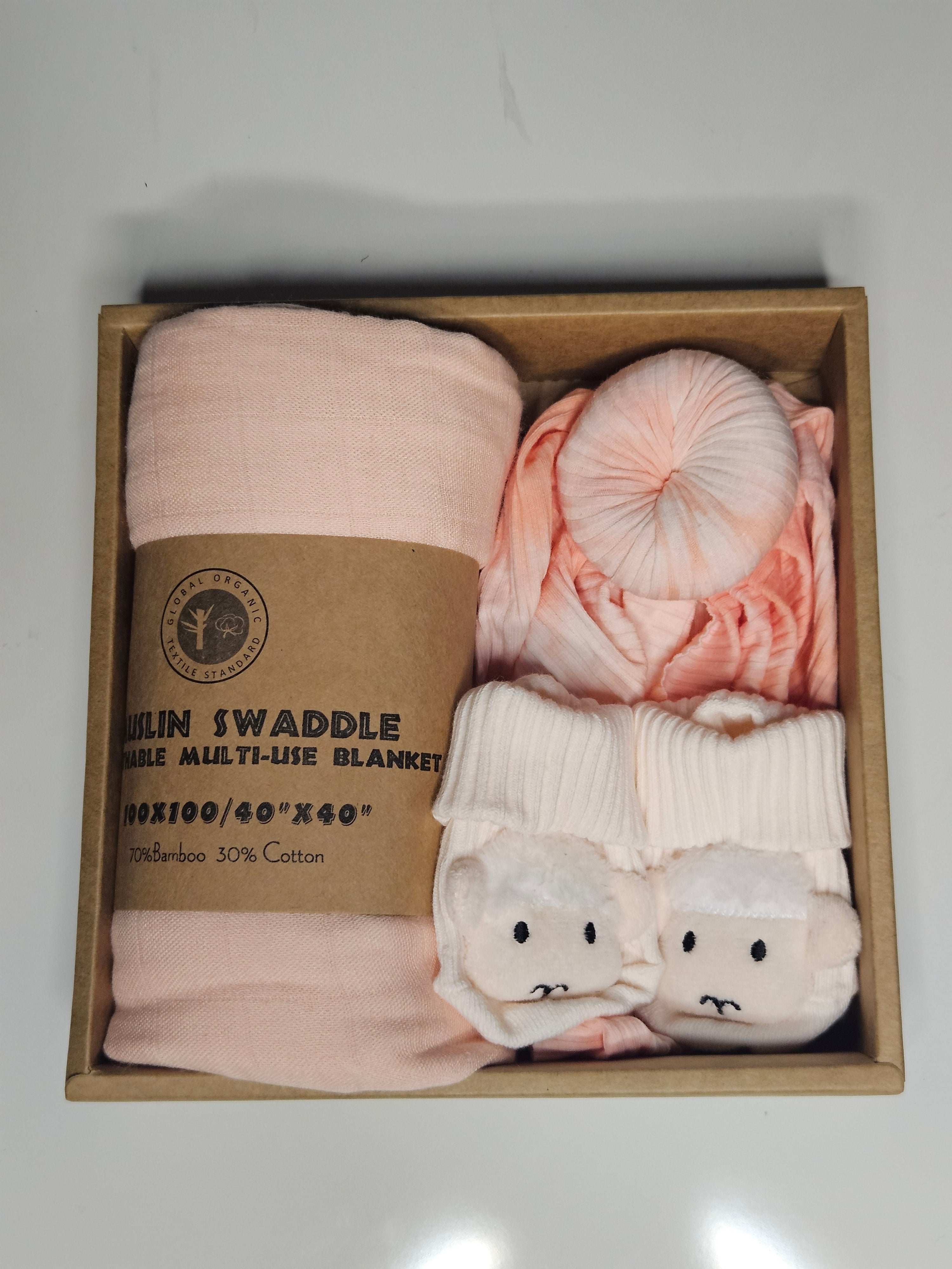 Newborn Gift Box — Organic Bamboo Swaddle & Animal Socks Set