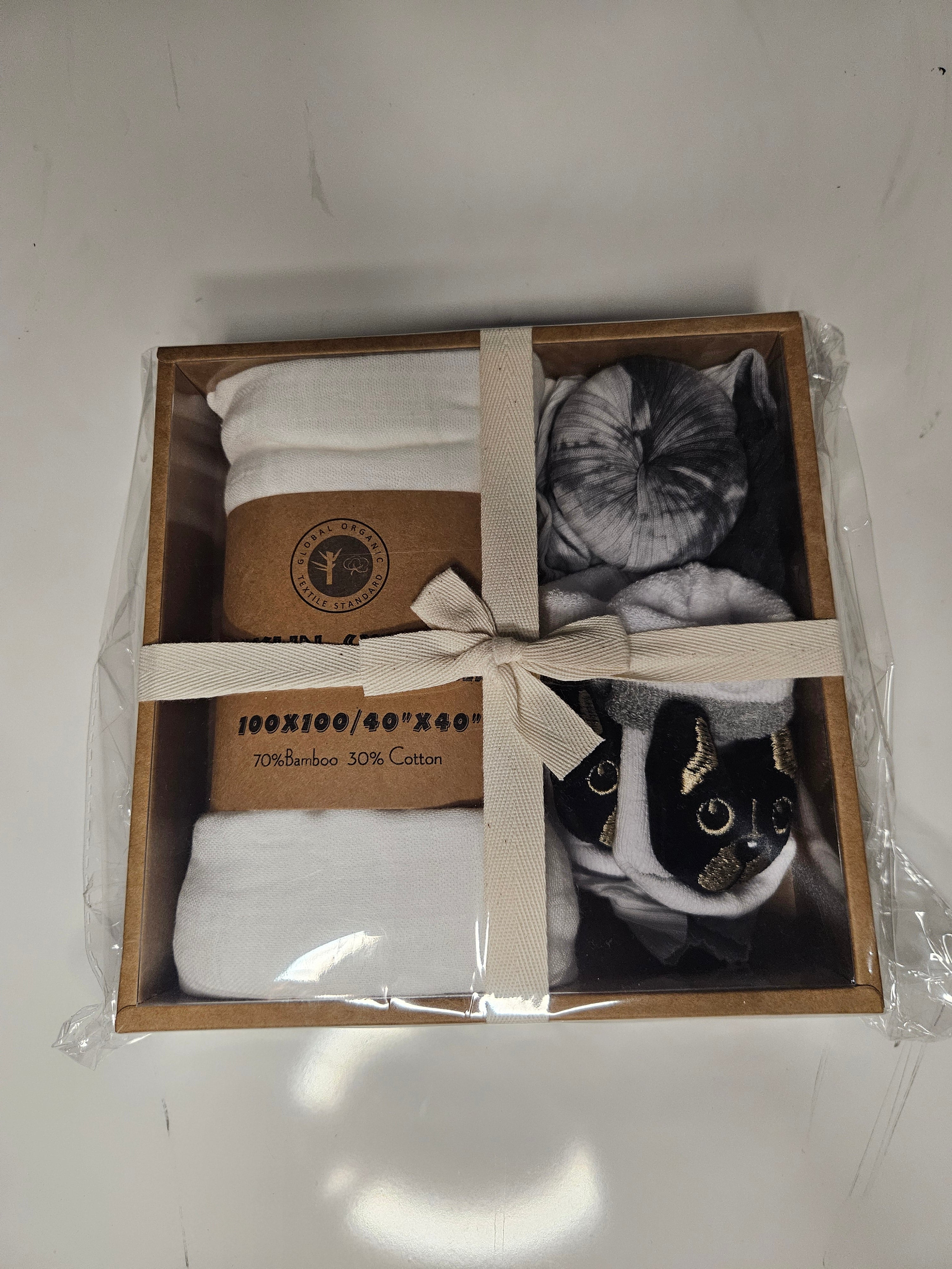 Newborn Gift Box — Organic Bamboo Swaddle & Animal Socks Set