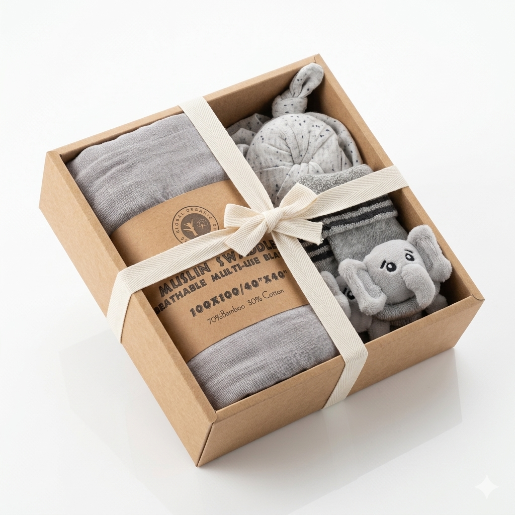 Newborn Gift Box — Organic Bamboo Swaddle & Animal Socks Set