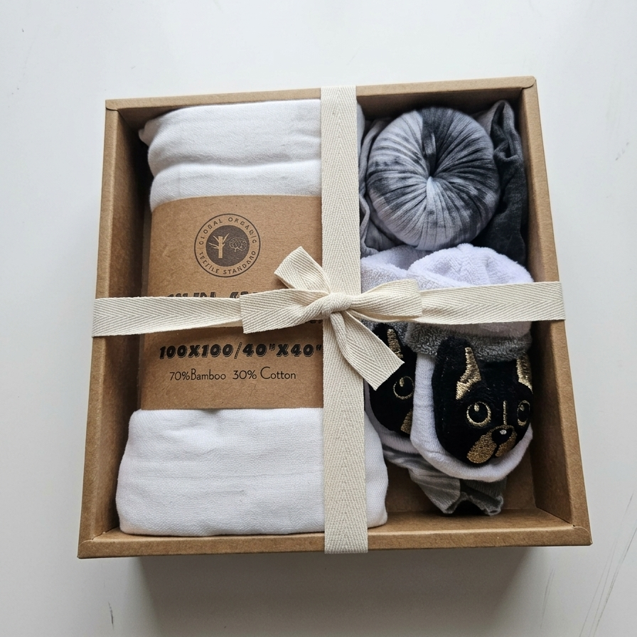 Newborn Gift Box — Organic Bamboo Swaddle & Animal Socks Set